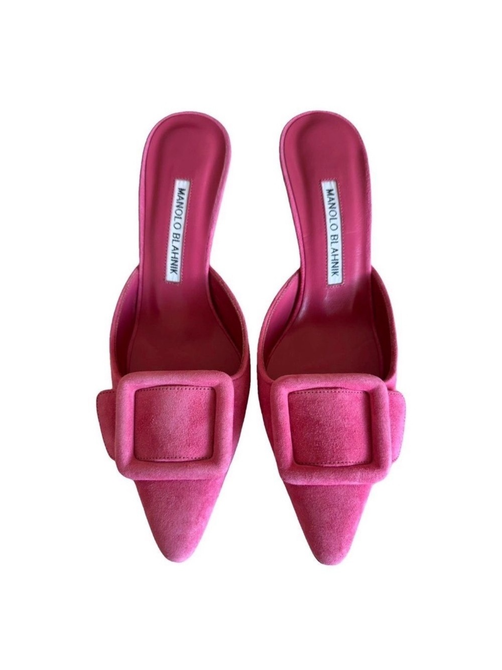 Authentic Manolo Blahnik Pink Suede Pointed Mule with Buckle
